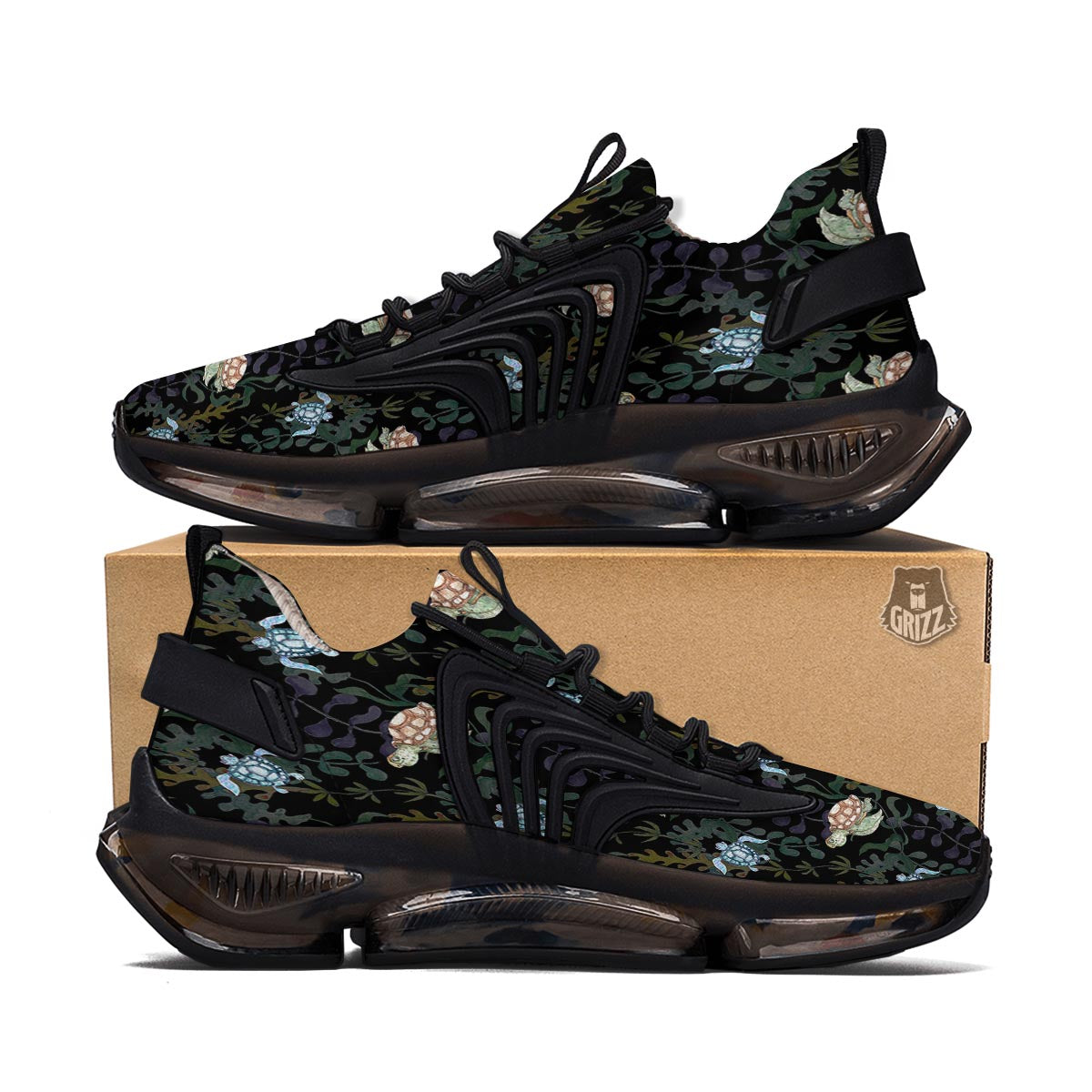 Painting Sea Turtle Print Pattern Black Gym Shoes-grizzshop