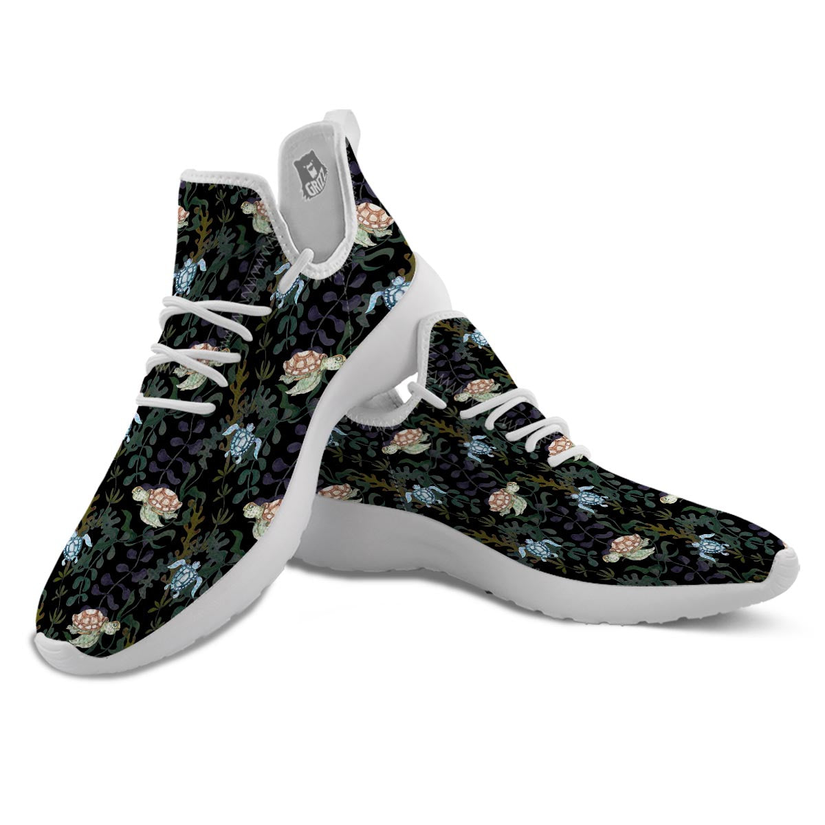 Painting Sea Turtle Print Pattern White Athletic Shoes-grizzshop