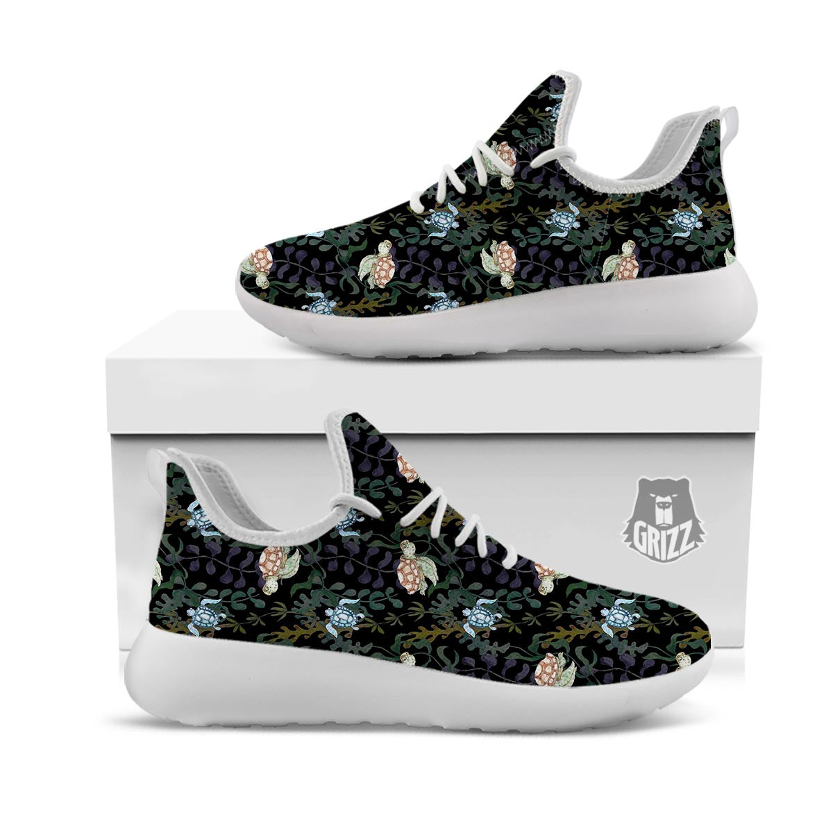 Painting Sea Turtle Print Pattern White Athletic Shoes-grizzshop