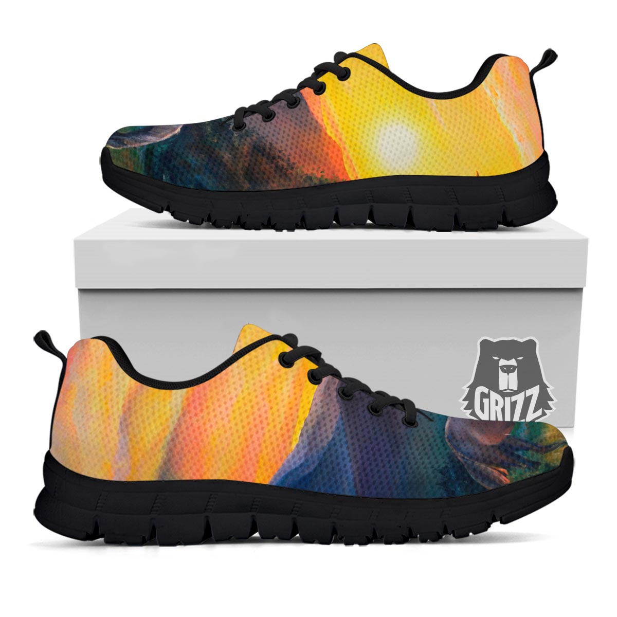 Painting Sunset Horse Print Black Sneaker-grizzshop