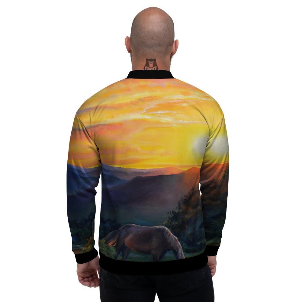 Painting Sunset Horse Print Men's Bomber Jacket-grizzshop