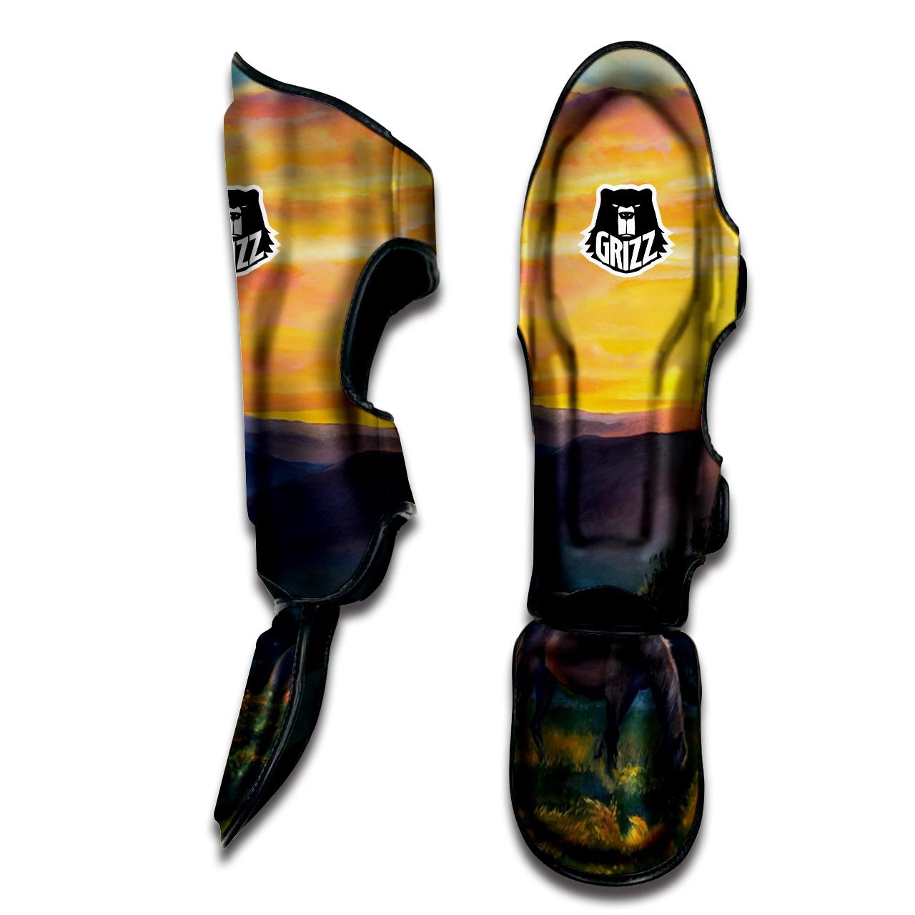 Painting Sunset Horse Print Muay Thai Shin Guards-grizzshop