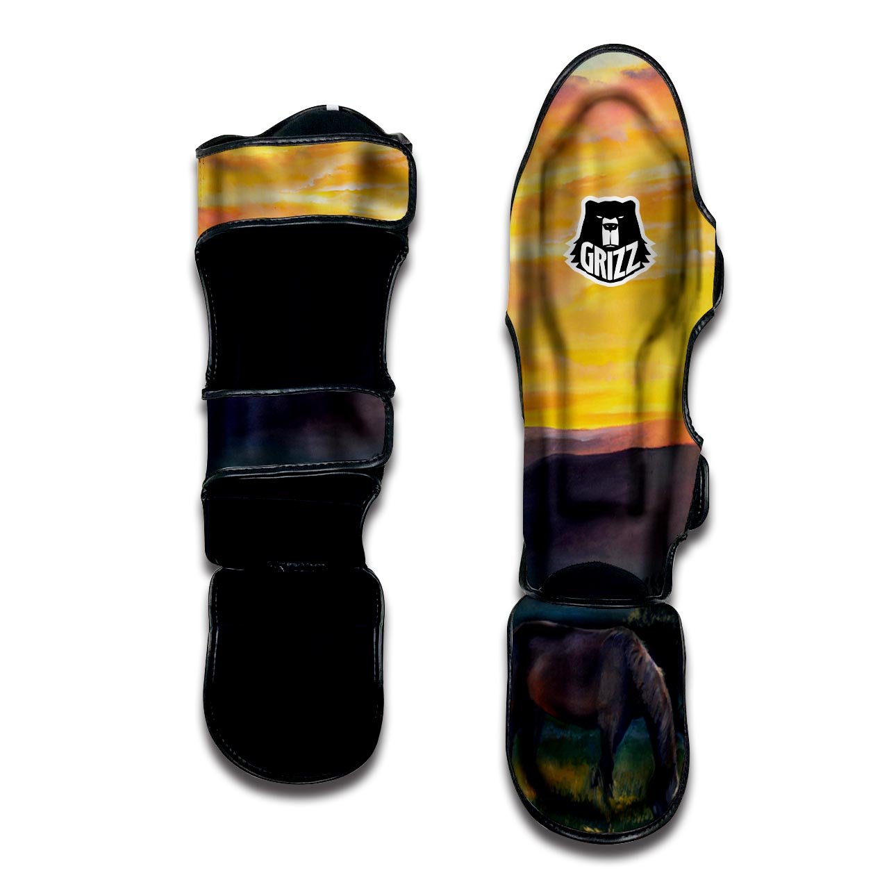 Painting Sunset Horse Print Muay Thai Shin Guards-grizzshop