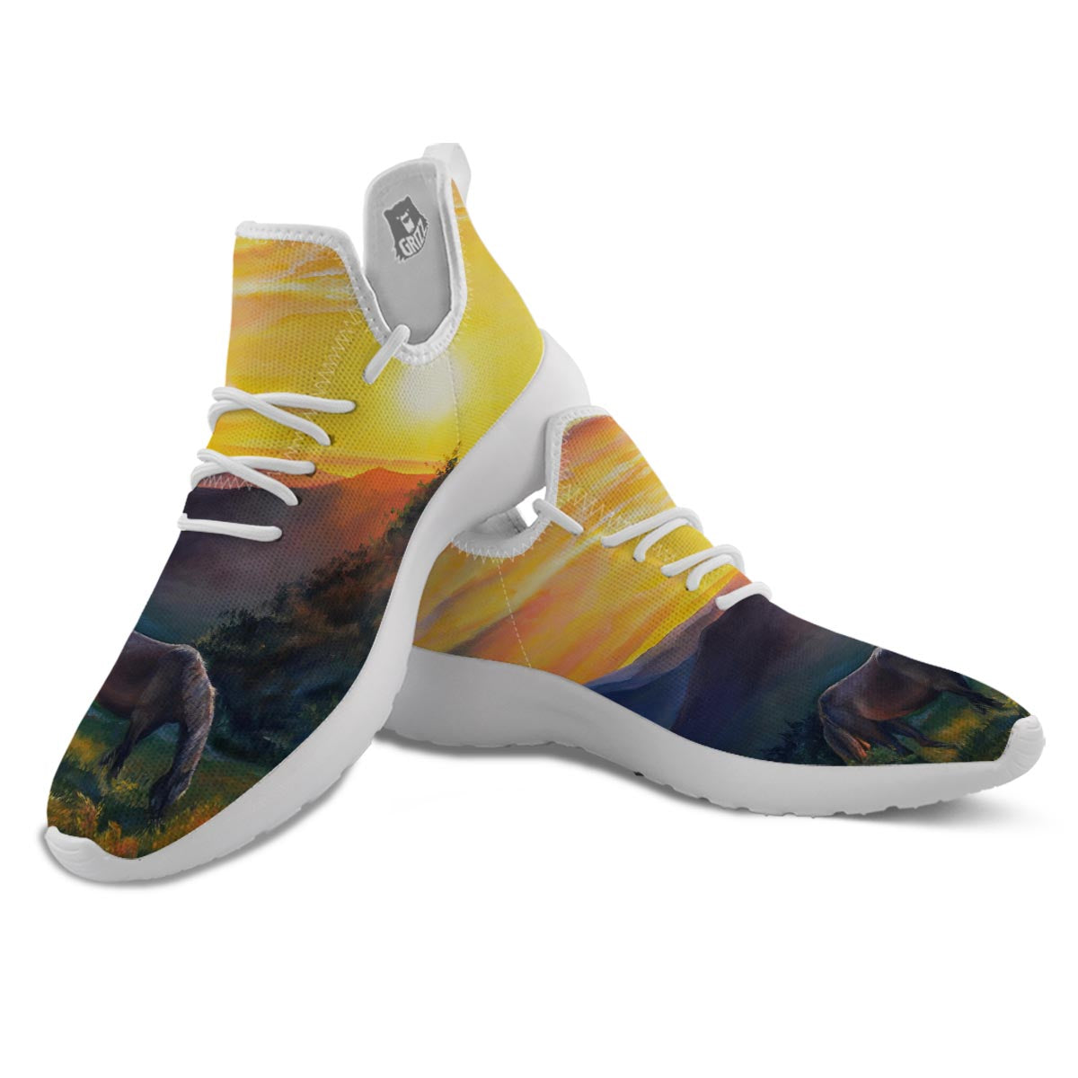 Painting Sunset Horse Print White Athletic Shoes-grizzshop