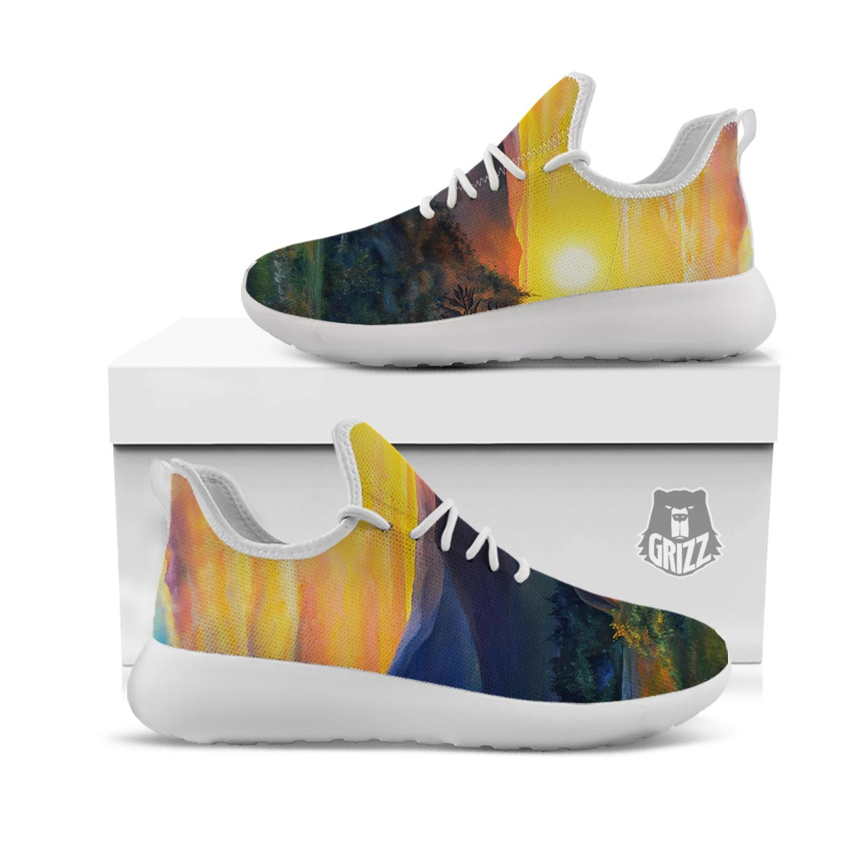 Painting Sunset Horse Print White Athletic Shoes-grizzshop