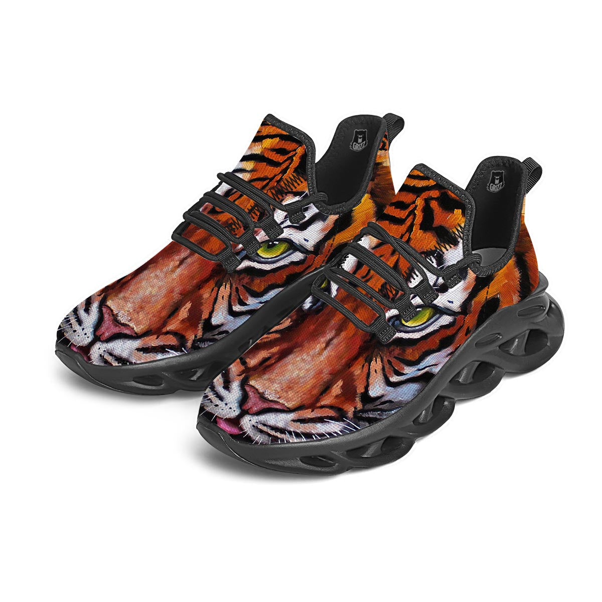 Painting Tiger Print Black Running Shoes-grizzshop