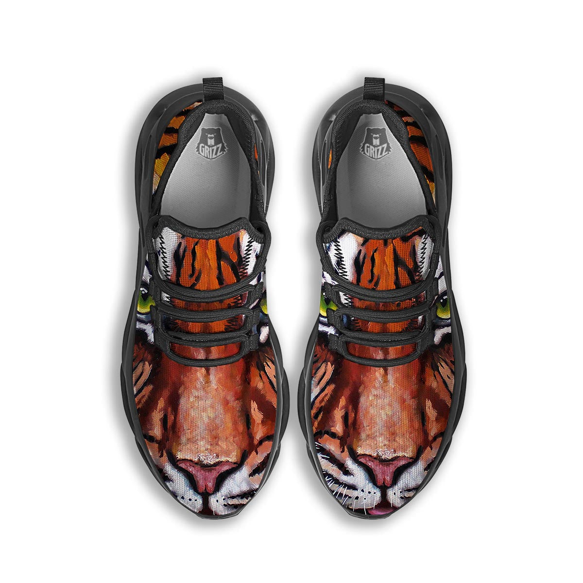 Painting Tiger Print Black Running Shoes-grizzshop