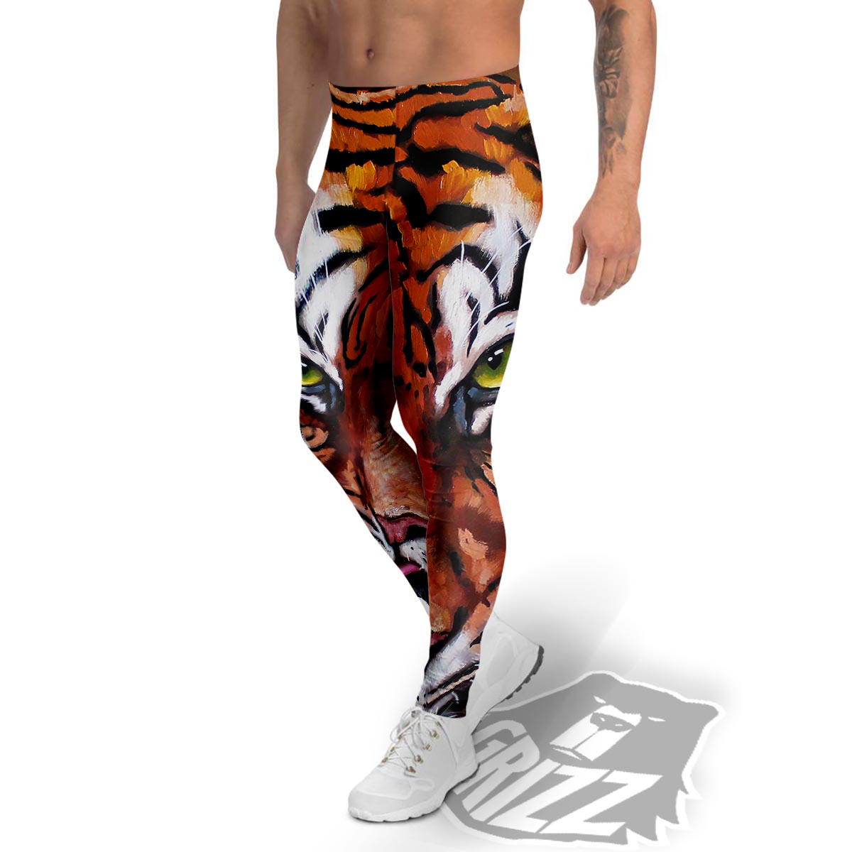 Painting Tiger Print Men's Leggings-grizzshop