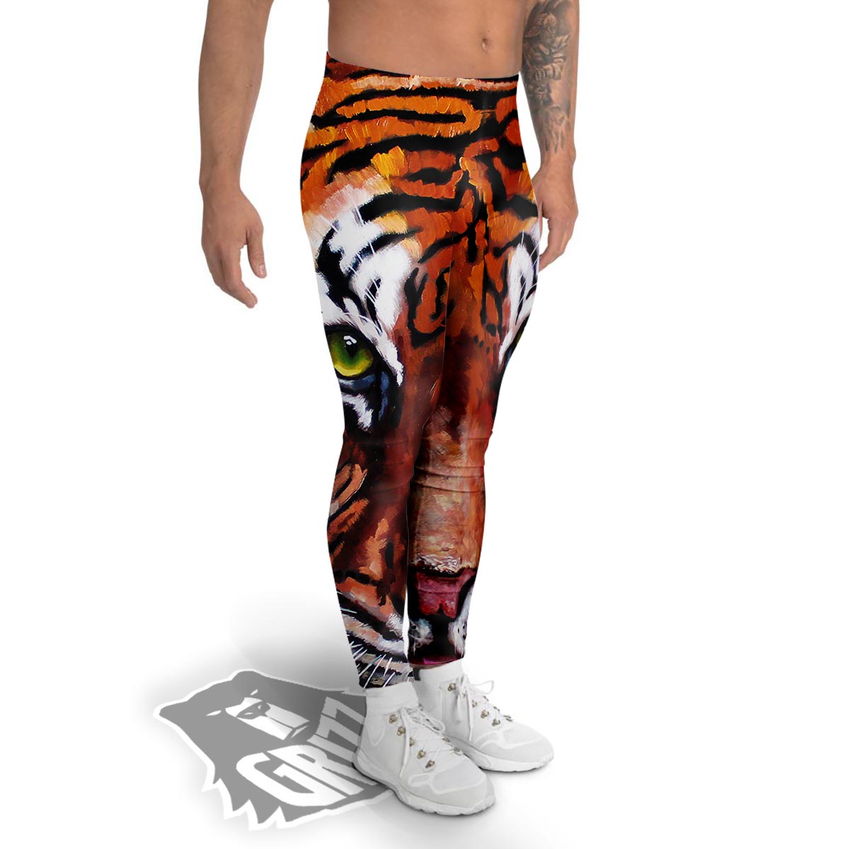 Painting Tiger Print Men's Leggings-grizzshop