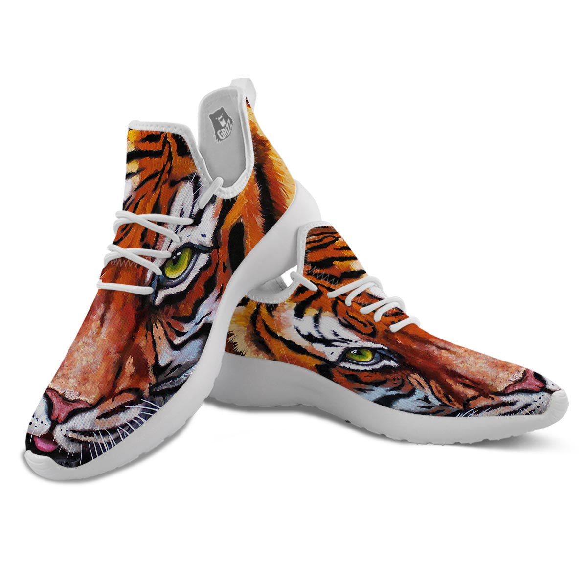 Painting Tiger Print White Athletic Shoes-grizzshop