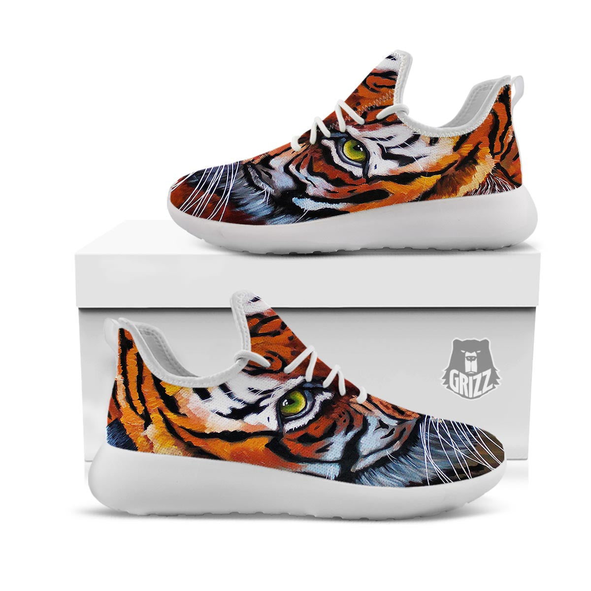 Painting Tiger Print White Athletic Shoes-grizzshop