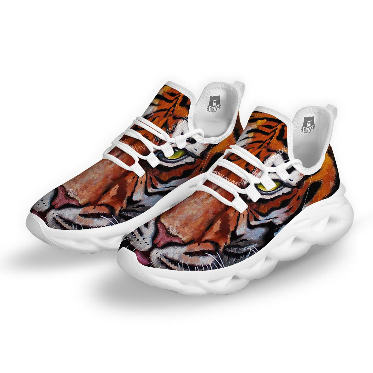 Painting Tiger Print White Running Shoes-grizzshop