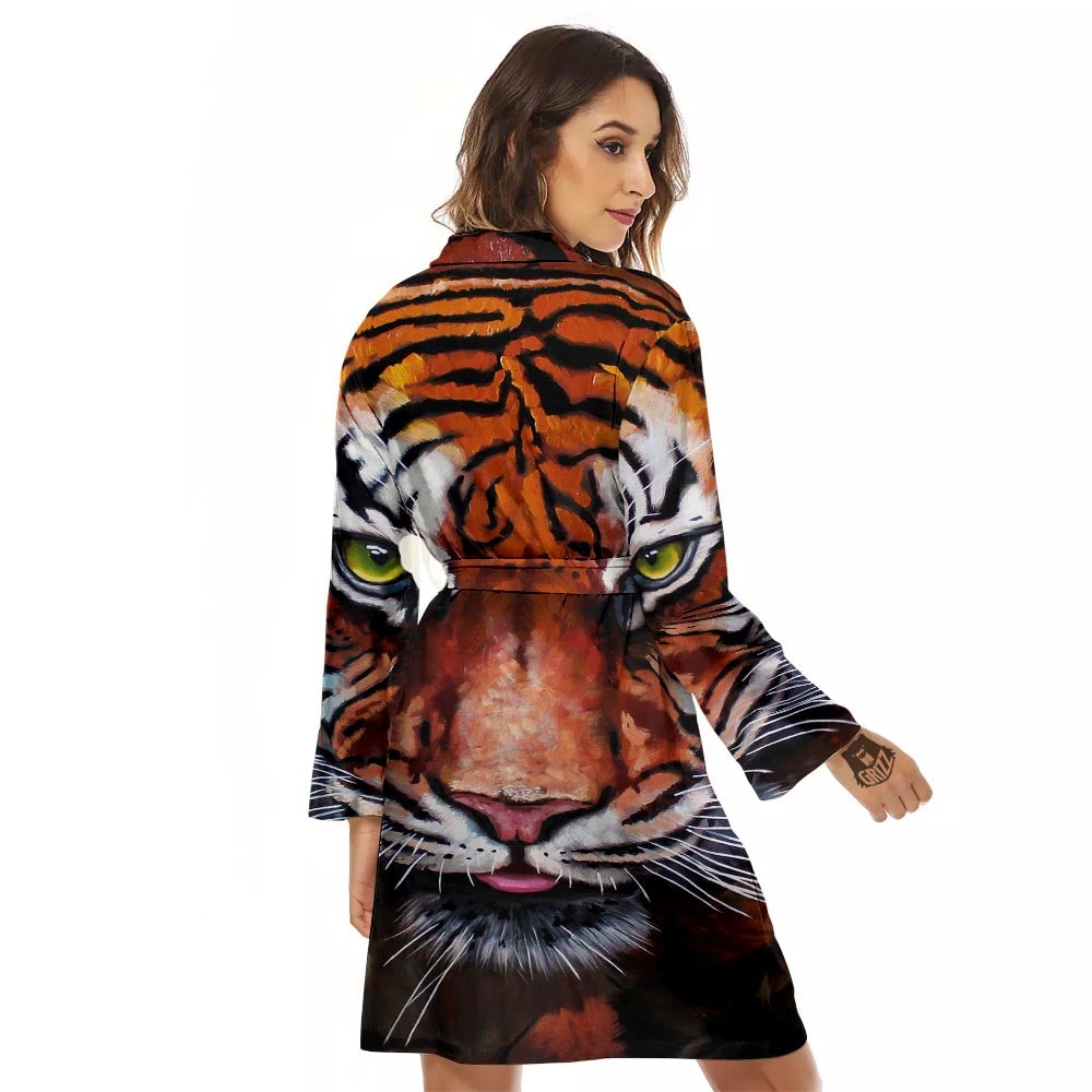 Painting Tiger Print Women's Robe-grizzshop