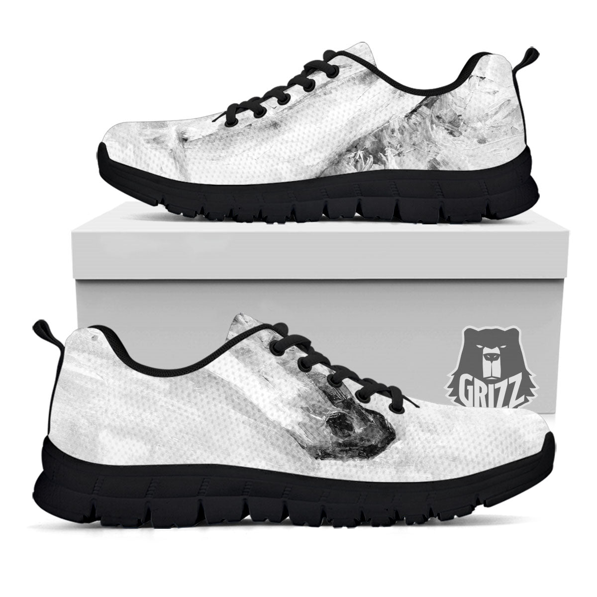 Painting White Horse Print Black Sneaker-grizzshop