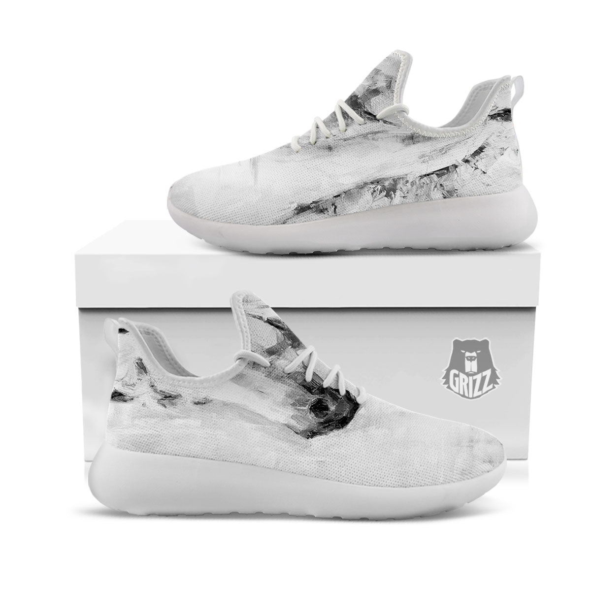 Painting White Horse Print White Athletic Shoes-grizzshop