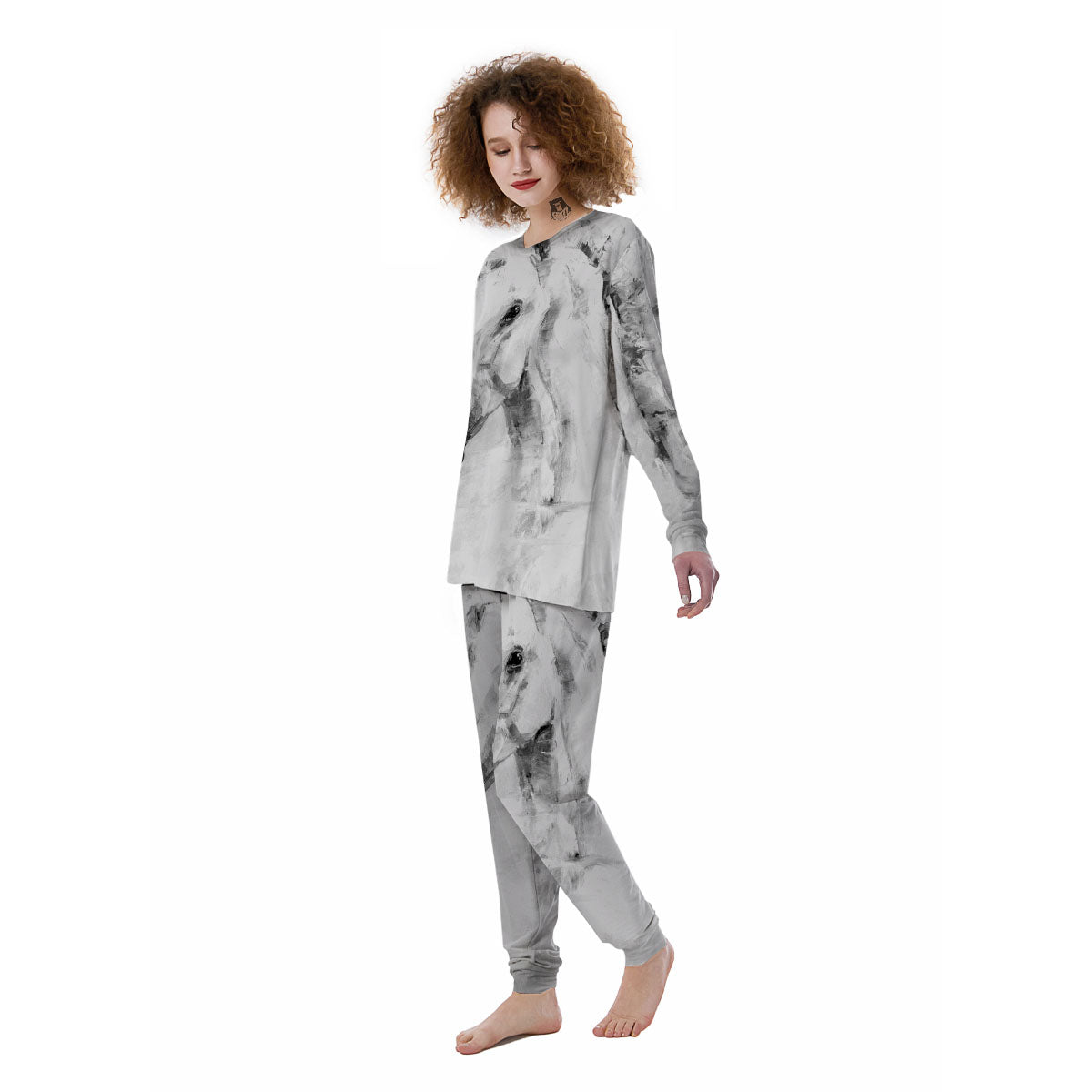 Painting White Horse Print Women's Pajamas-grizzshop