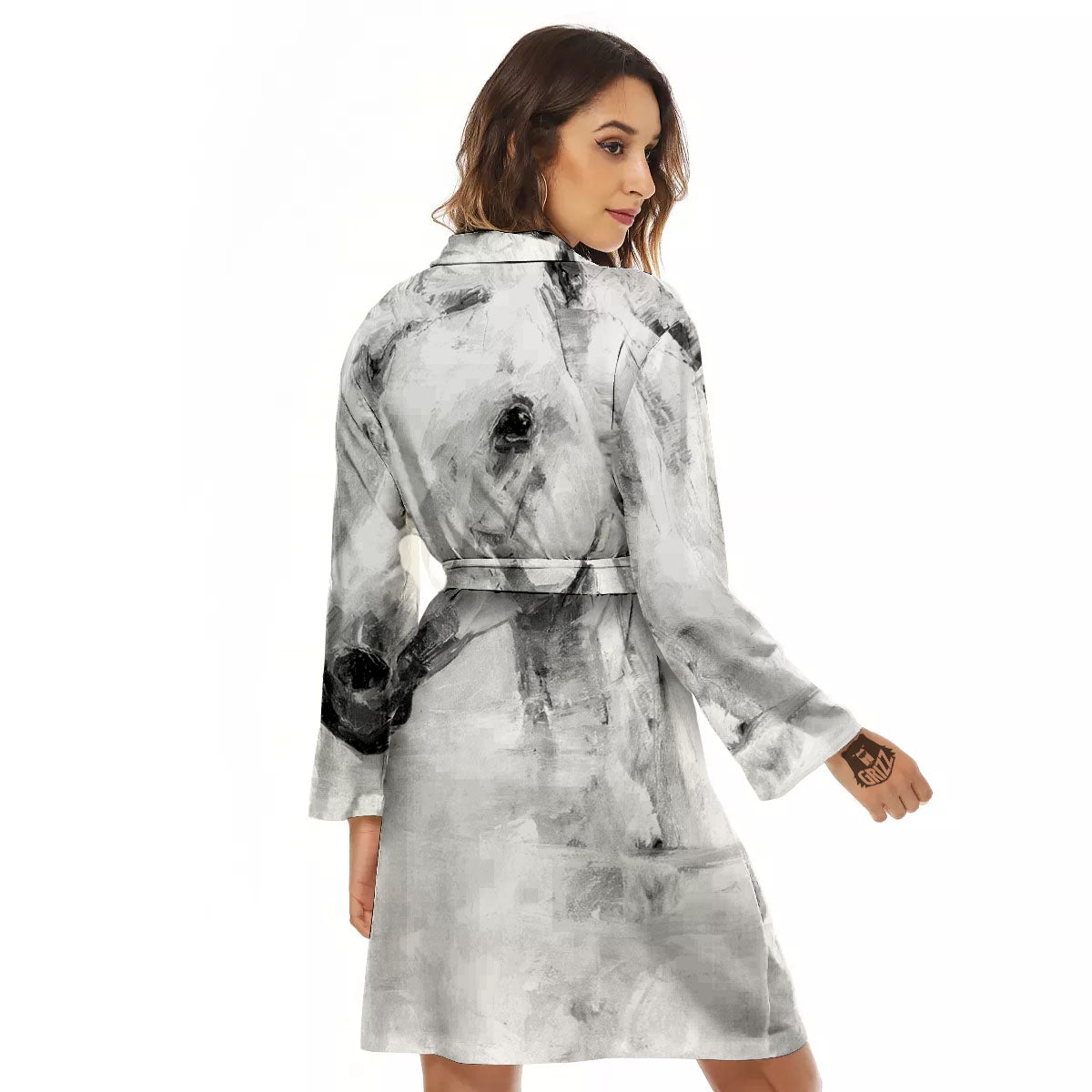 Painting White Horse Print Women's Robe-grizzshop