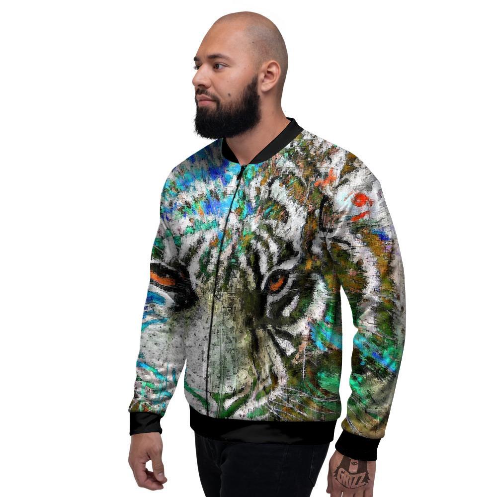 Painting White Tiger Print Men's Bomber Jacket-grizzshop