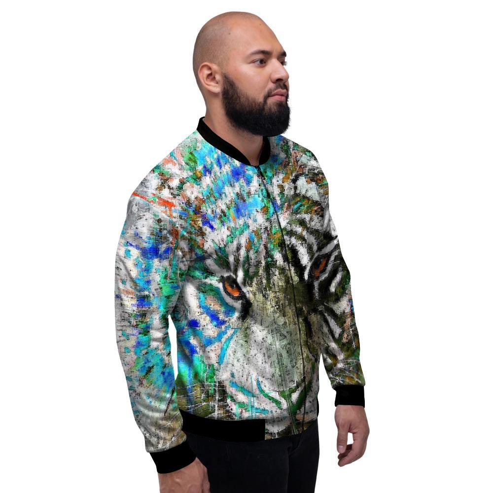 Painting White Tiger Print Men's Bomber Jacket-grizzshop