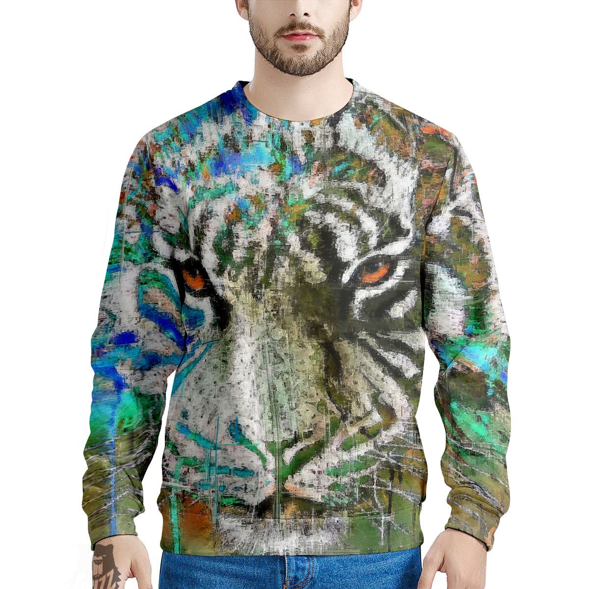 Painting White Tiger Print Men's Sweatshirt
