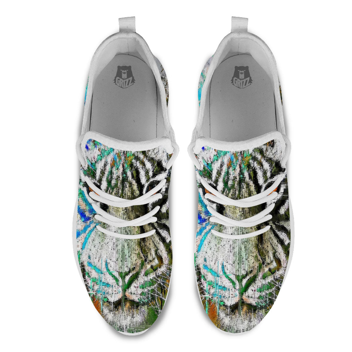 Painting White Tiger Print White Athletic Shoes-grizzshop