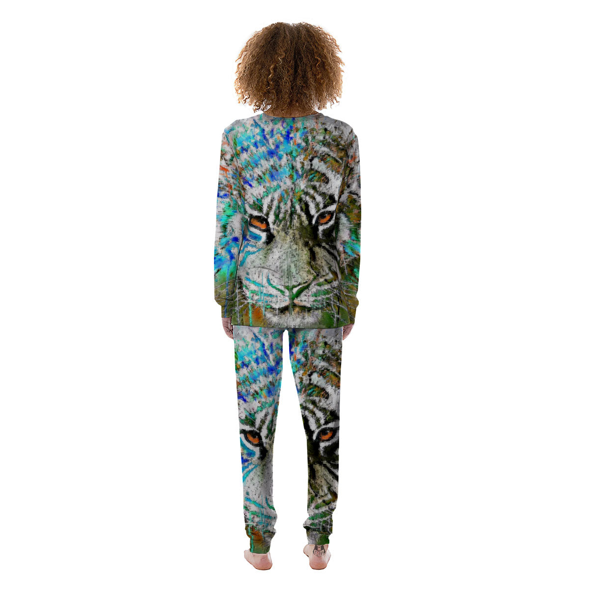 Painting White Tiger Print Women's Pajamas-grizzshop