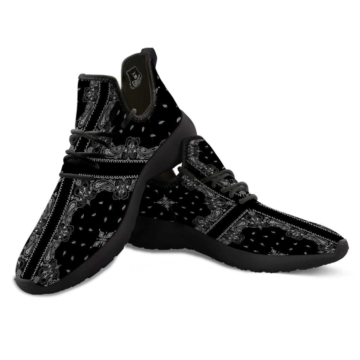 Paisley Bandana Black And White Print Pattern Black Athletic Shoes-grizzshop