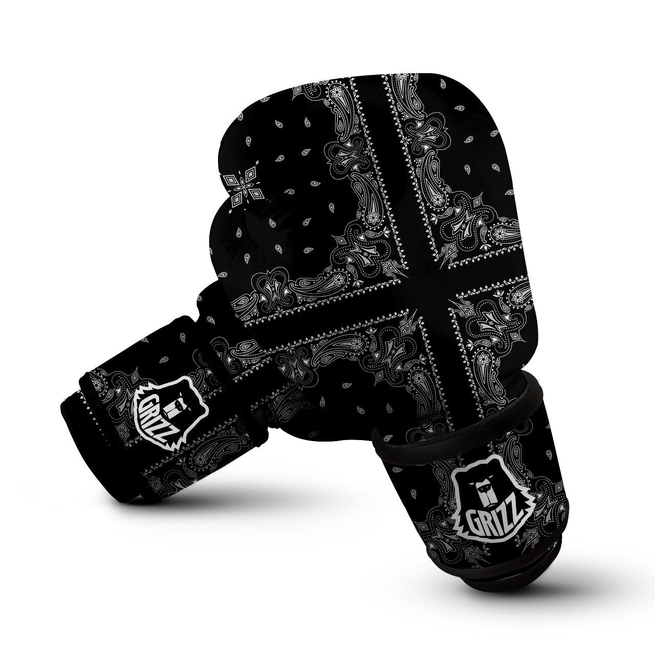 Paisley Bandana Black And White Print Pattern Boxing Gloves-grizzshop