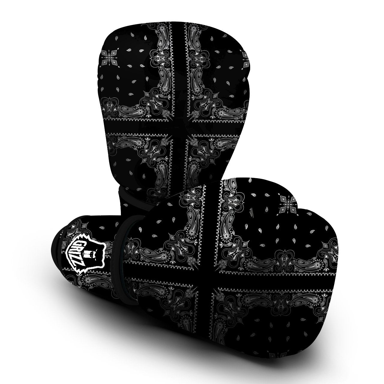 Paisley Bandana Black And White Print Pattern Boxing Gloves-grizzshop