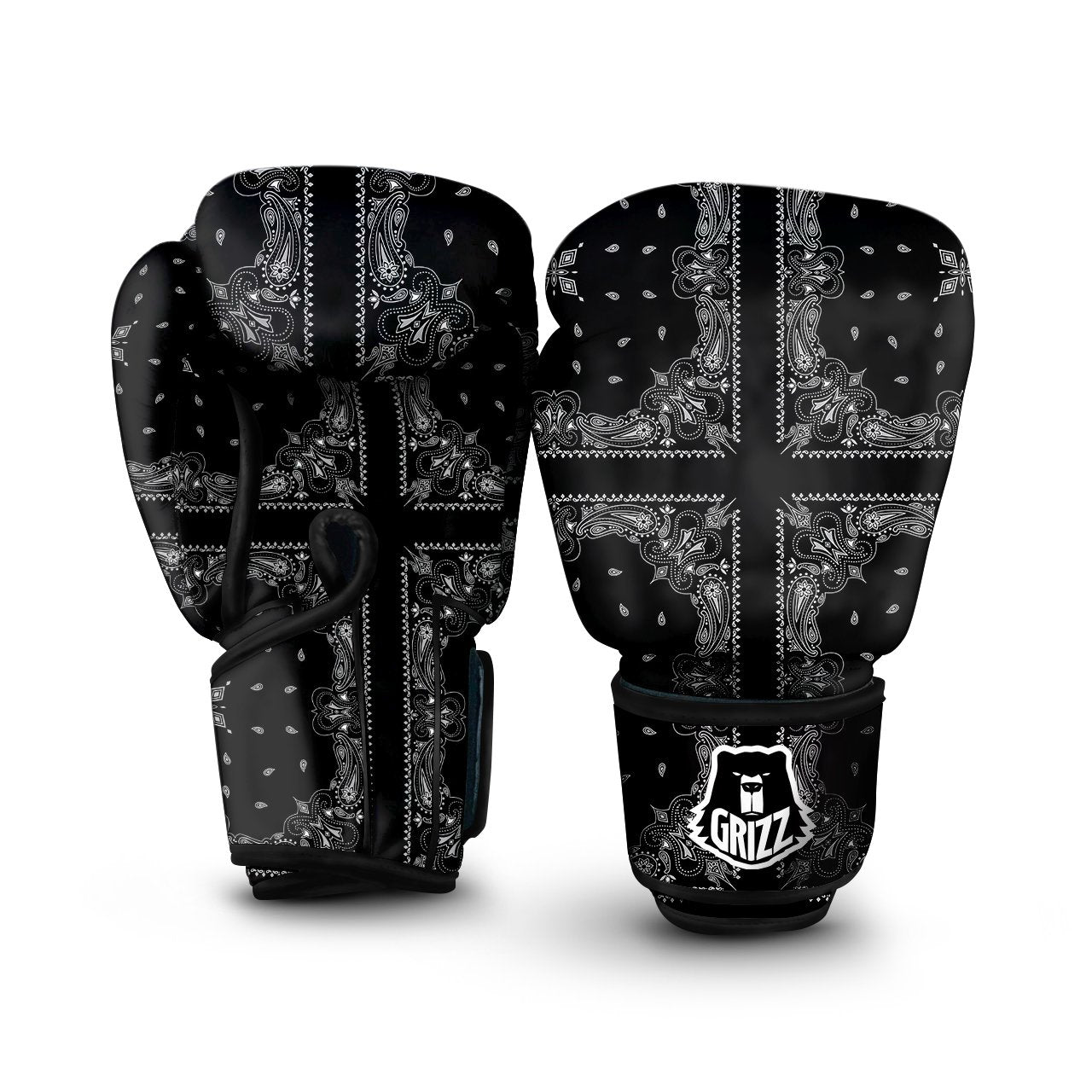 Paisley Bandana Black And White Print Pattern Boxing Gloves-grizzshop