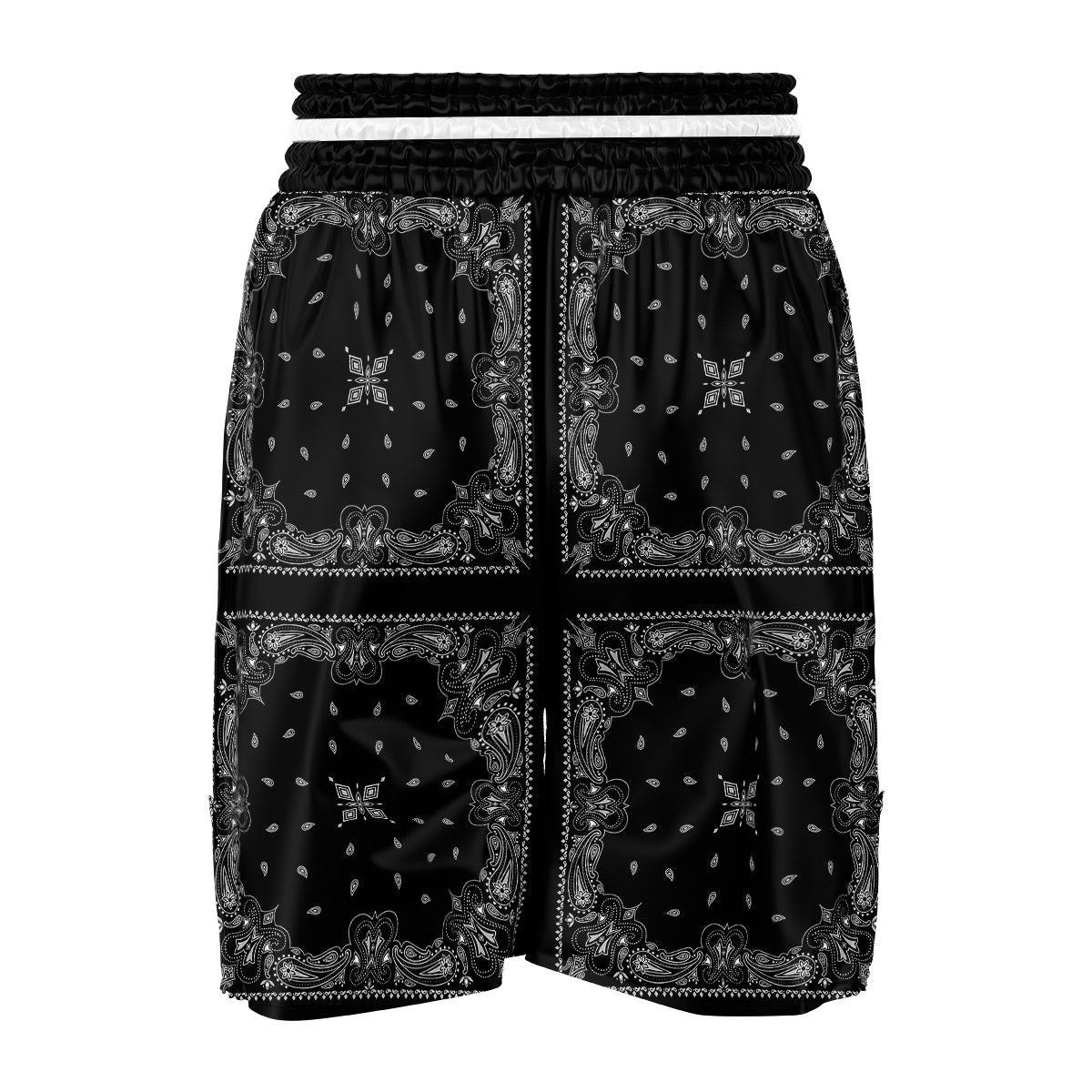 Paisley Bandana Black And White Print Pattern Boxing Shorts-grizzshop