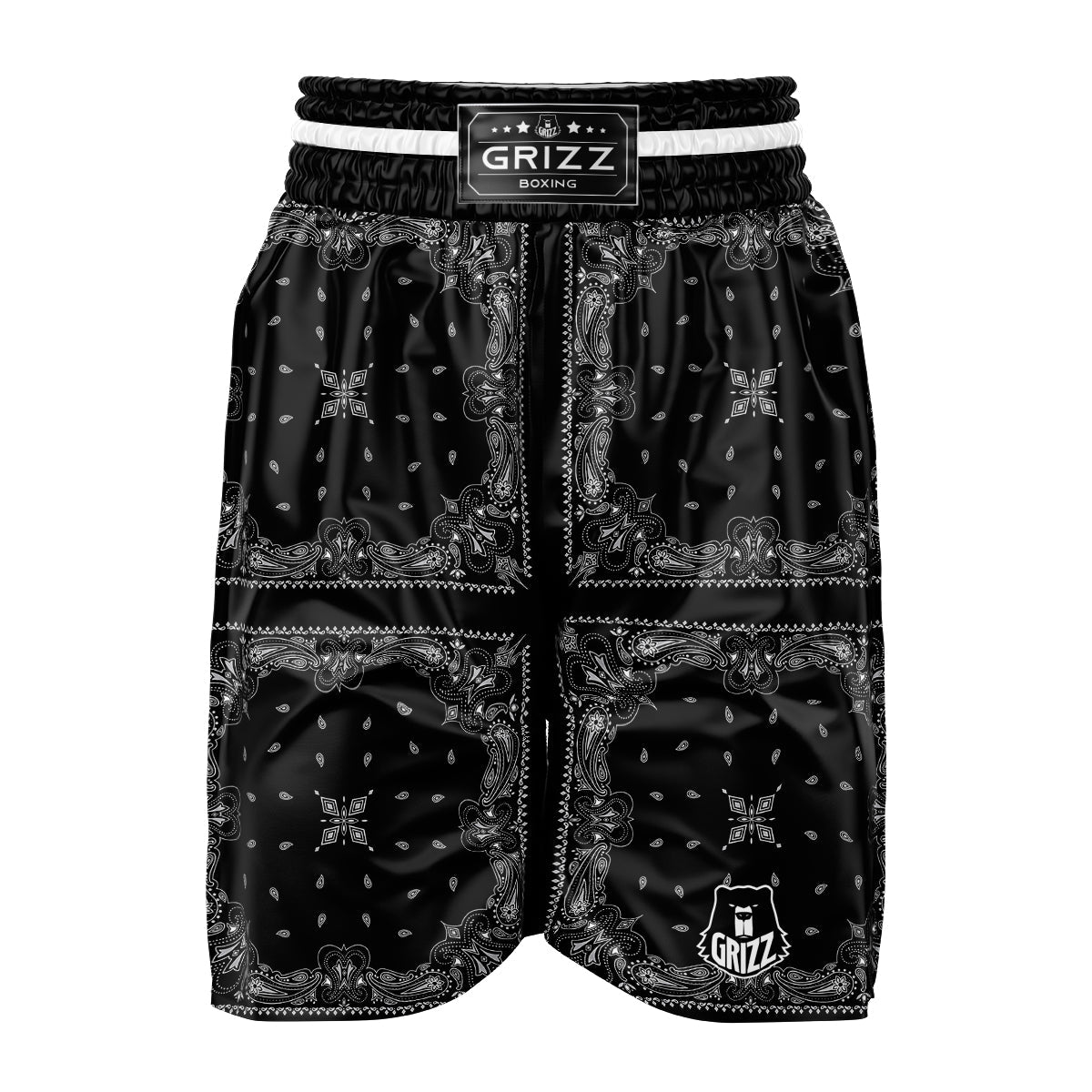 Paisley Bandana Black And White Print Pattern Boxing Shorts