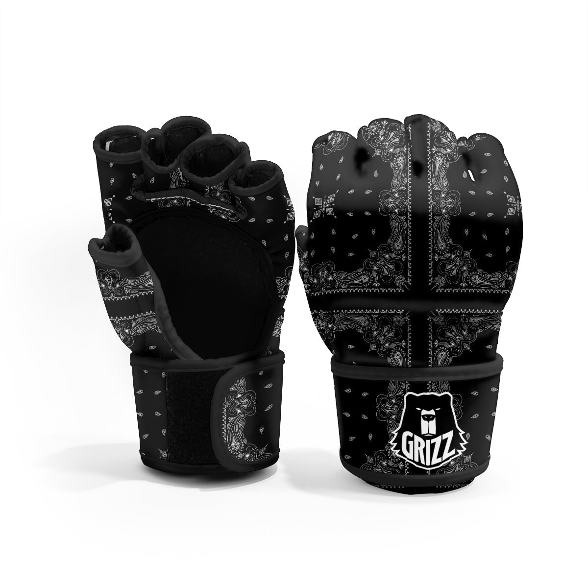 Paisley Bandana Black And White Print Pattern MMA Gloves-grizzshop