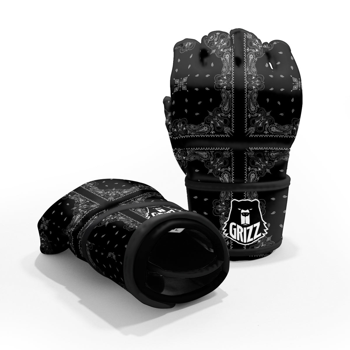 Paisley Bandana Black And White Print Pattern MMA Gloves-grizzshop