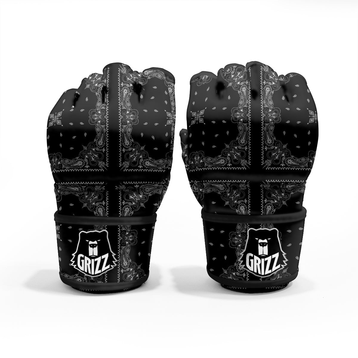 Paisley Bandana Black And White Print Pattern MMA Gloves-grizzshop