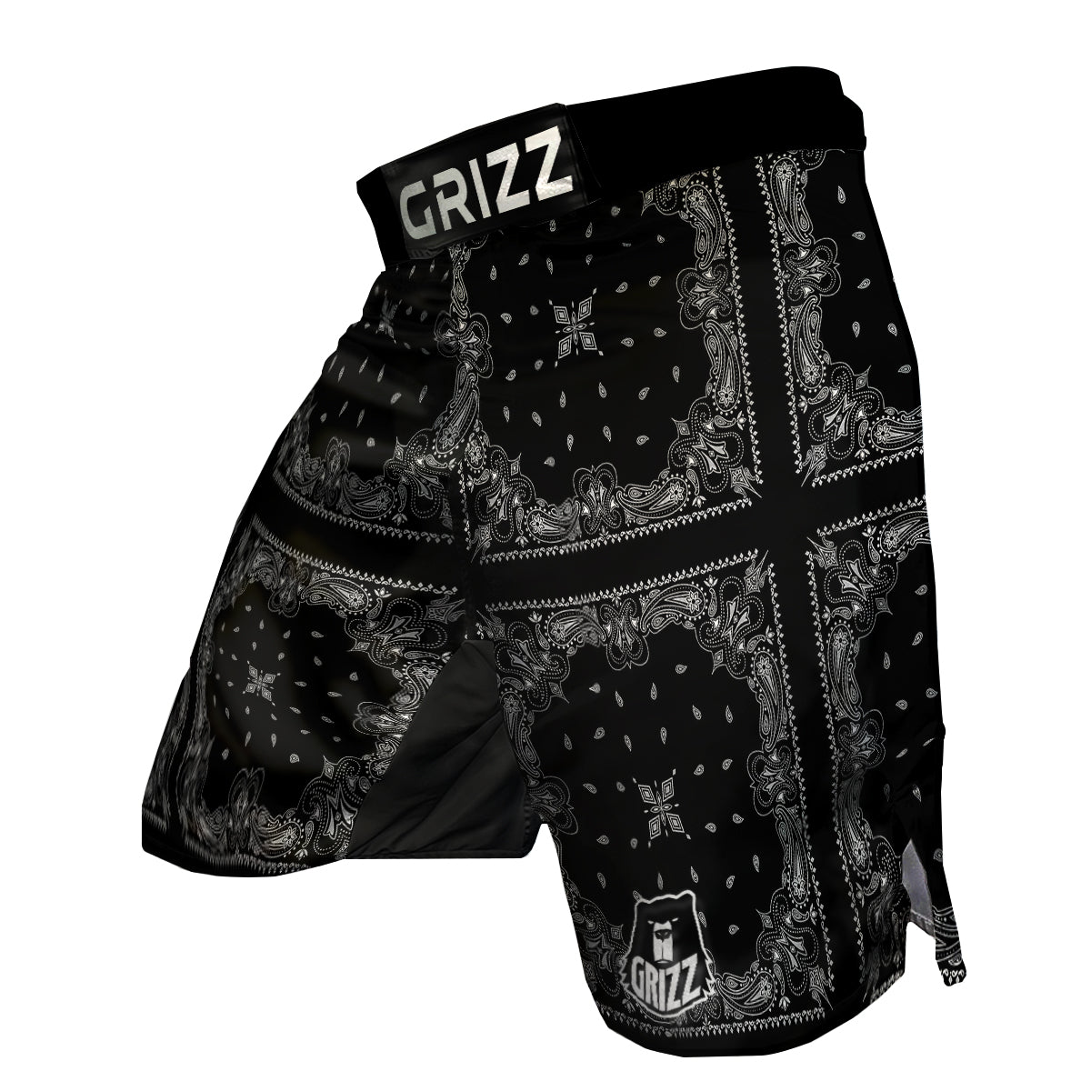 Paisley Bandana Black And White Print Pattern MMA Shorts-grizzshop