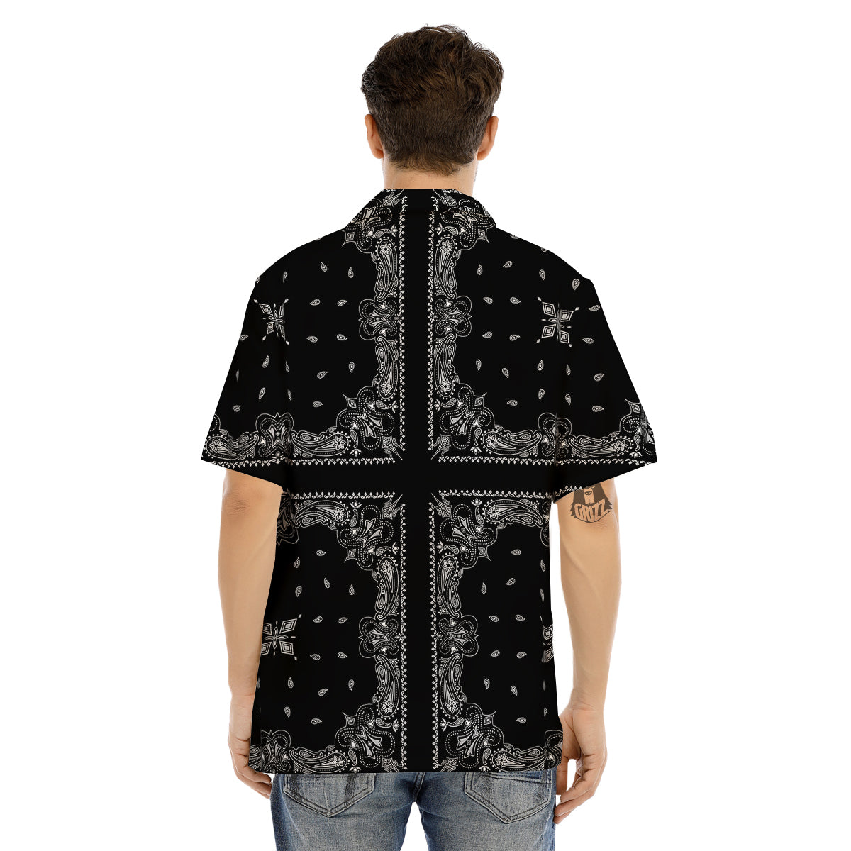 Paisley Bandana Black And White Print Pattern Men's Hawaiian Shirt-grizzshop