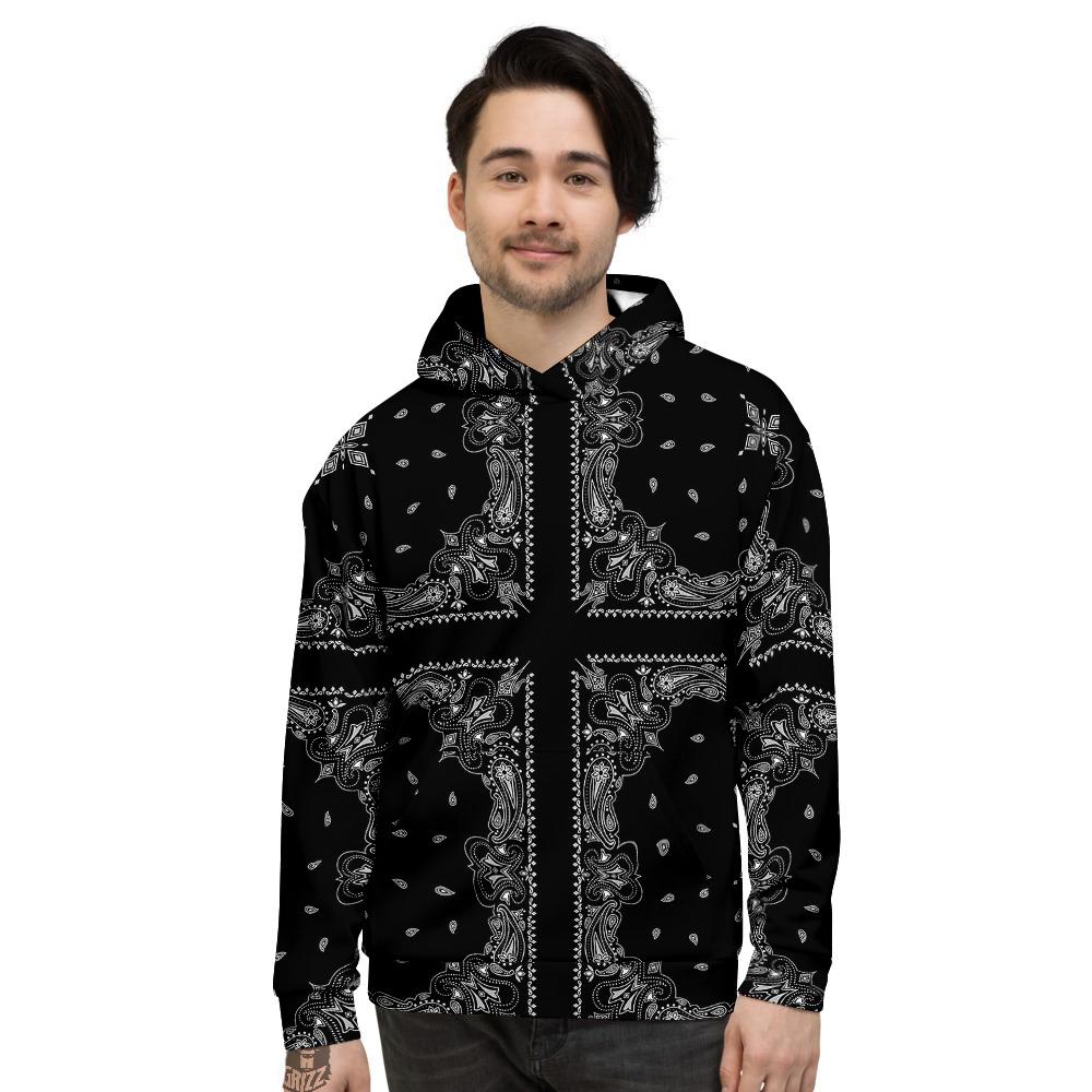 Paisley Bandana Black And White Print Pattern Men's Hoodie-grizzshop