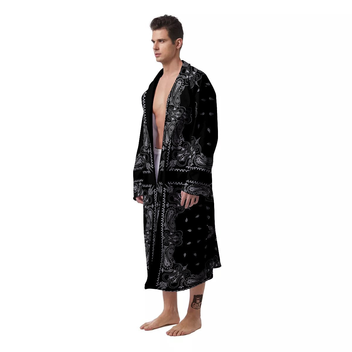 Paisley Bandana Black And White Print Pattern Men's Robe-grizzshop