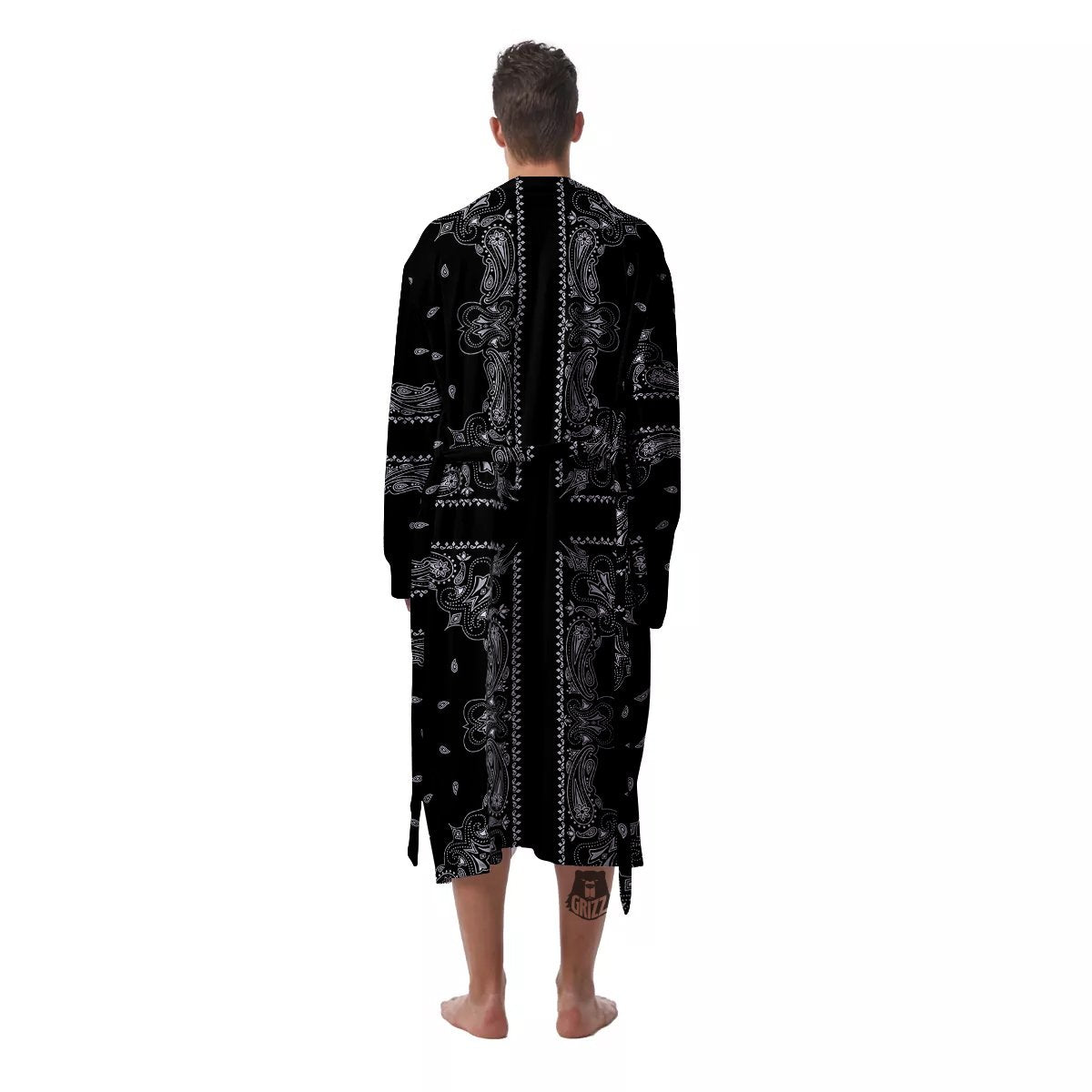 Paisley Bandana Black And White Print Pattern Men's Robe-grizzshop