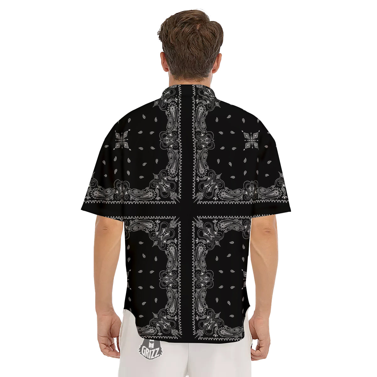 Paisley Bandana Black And White Print Pattern Men's Short Sleeve Shirts-grizzshop