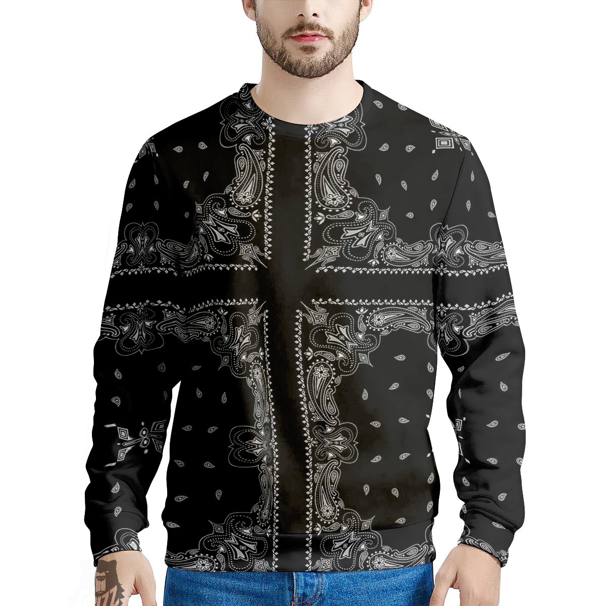 Paisley Bandana Black And White Print Pattern Men's Sweatshirt-grizzshop