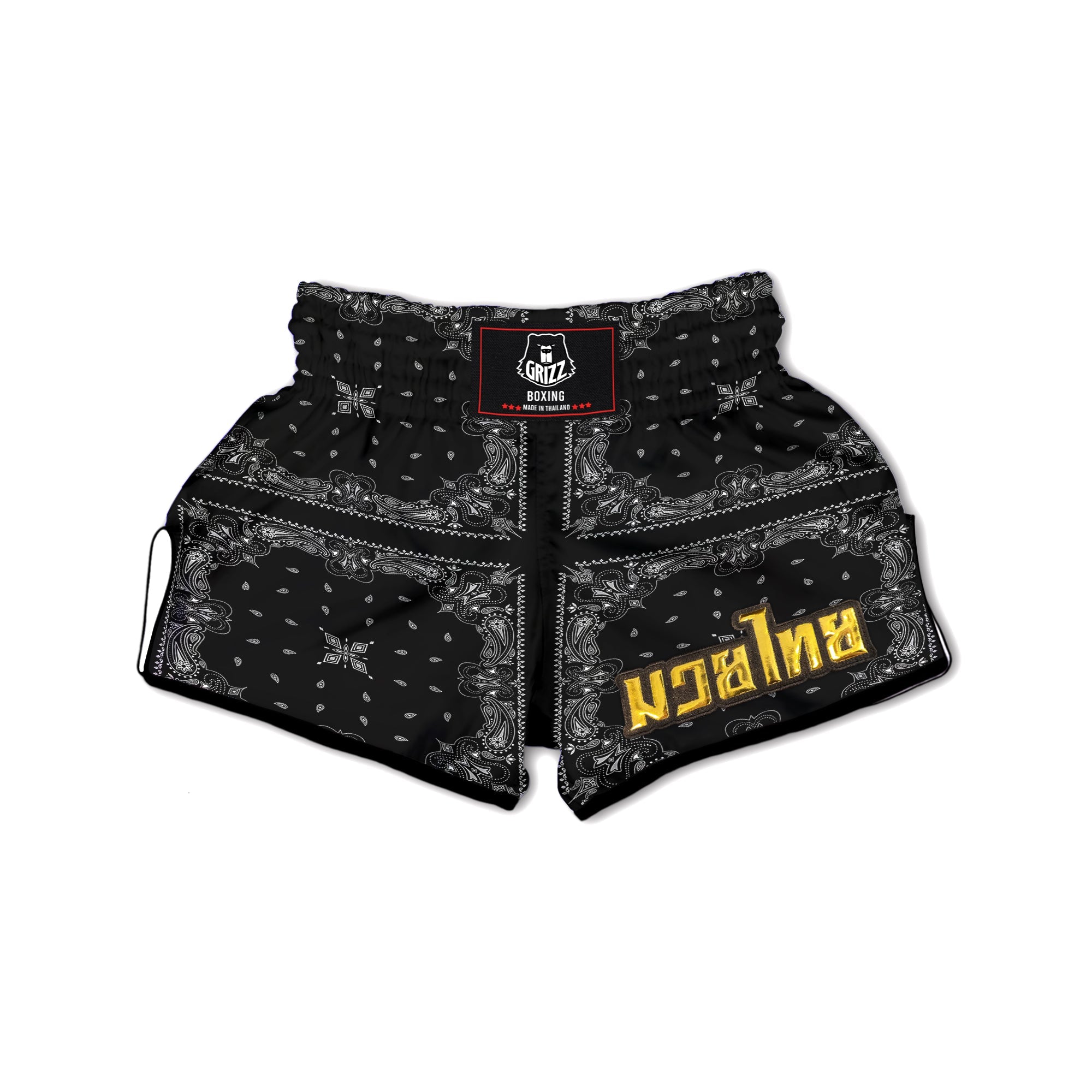 Paisley Bandana Black And White Print Pattern Muay Thai Boxing Shorts-grizzshop