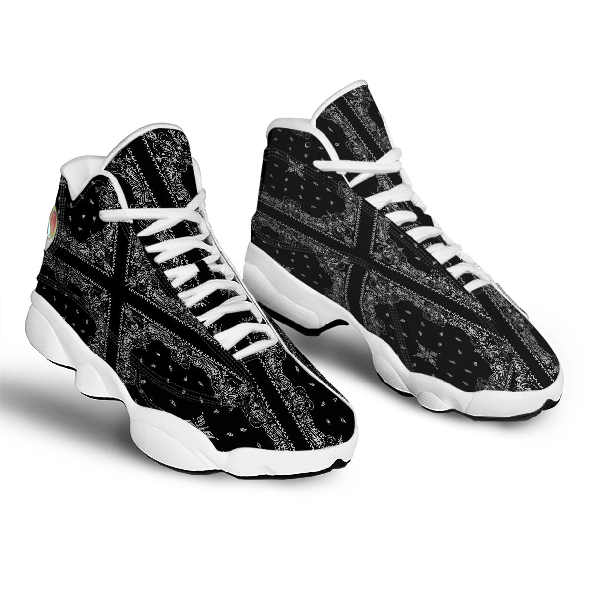 Paisley Bandana Black And White Print Pattern White Basketball Shoes-grizzshop