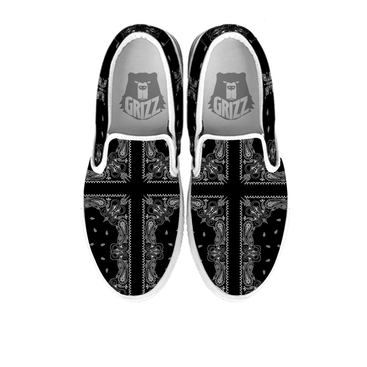 Paisley Bandana Black And White Print Pattern White Slip On Shoes-grizzshop