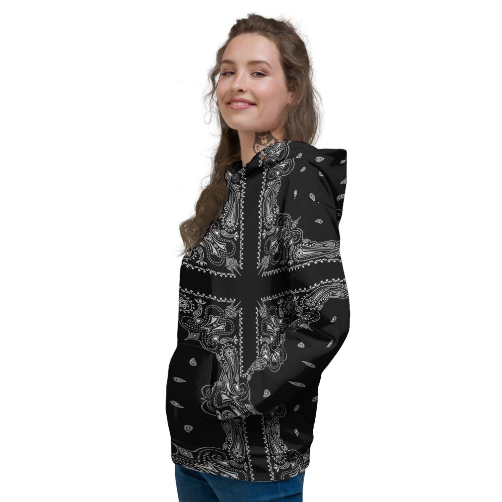 Paisley Bandana Black And White Print Pattern Women's Hoodie-grizzshop