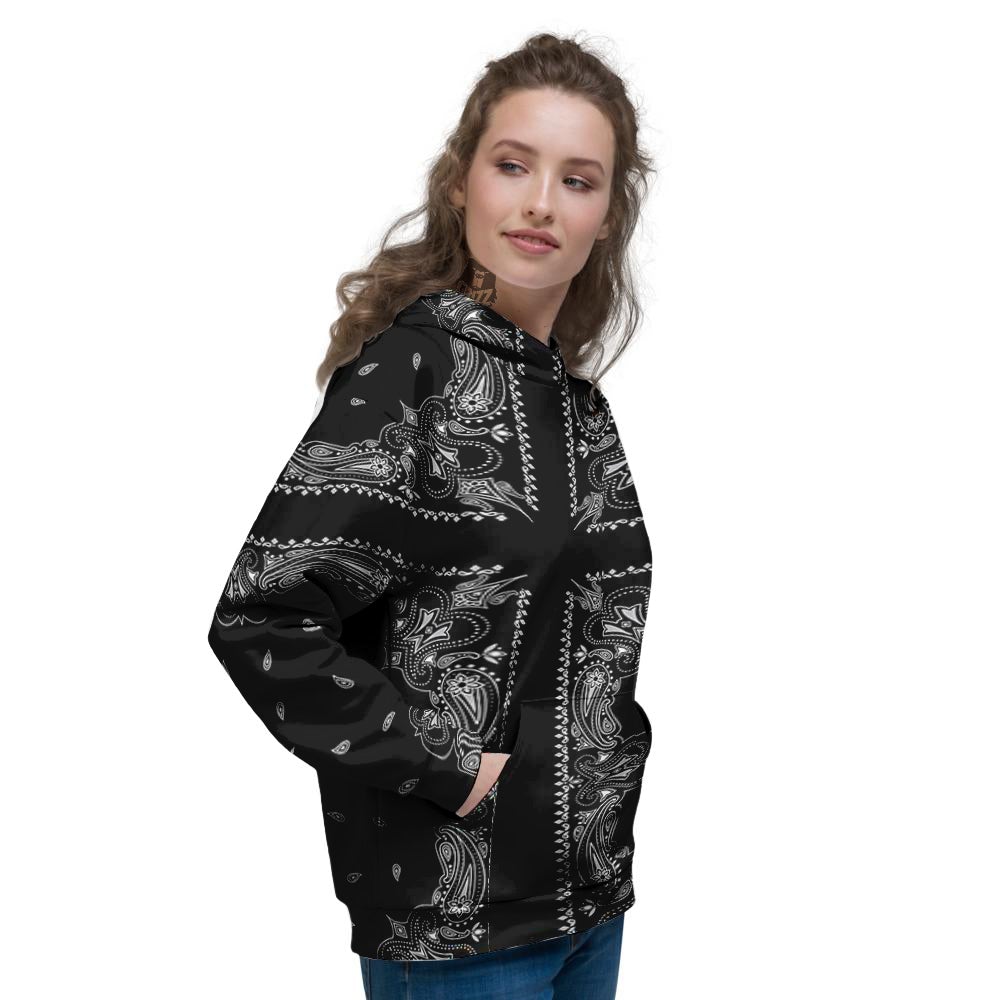 Paisley Bandana Black And White Print Pattern Women's Hoodie-grizzshop