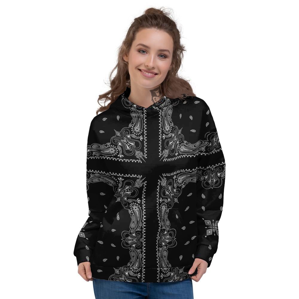 Paisley Bandana Black And White Print Pattern Women's Hoodie-grizzshop