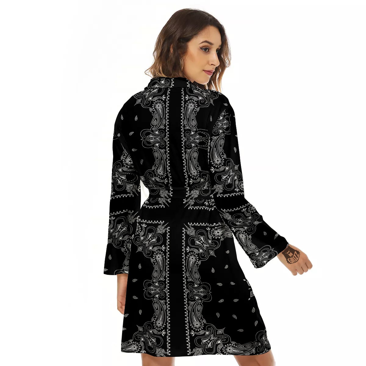Paisley Bandana Black And White Print Pattern Women's Robe-grizzshop