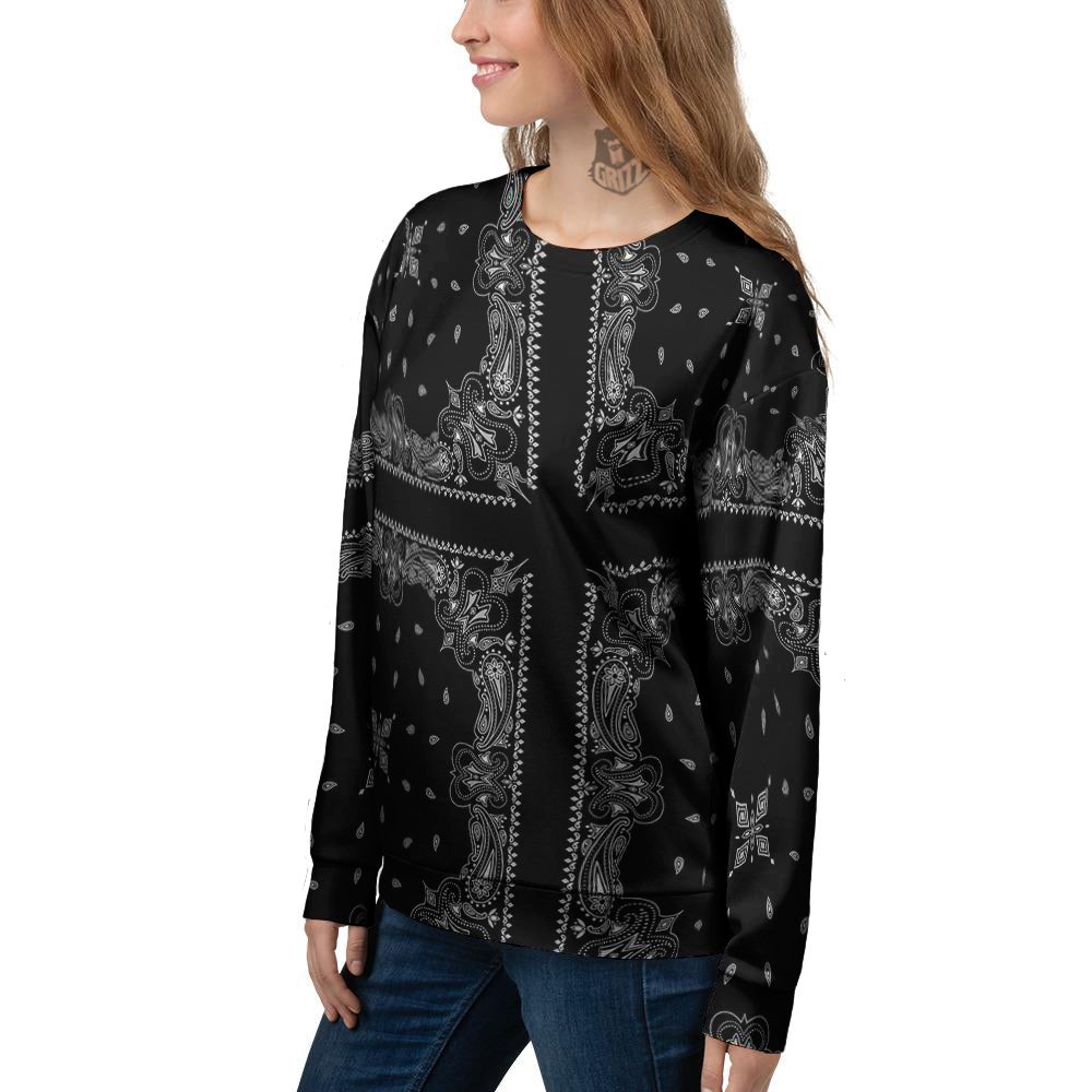 Paisley Bandana Black And White Print Pattern Women's Sweatshirt-grizzshop